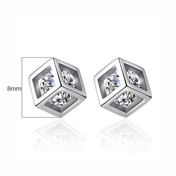 NEW 925 Sterling Silver Diamond Cube Stud Earrings - Picture 7 of 7